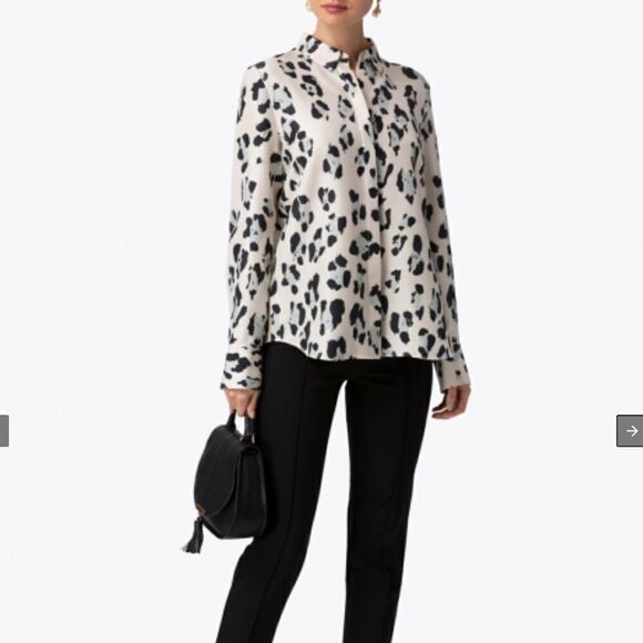 Lafayette 148 Scottie Leopard Print Silk Shirt Top Blouse - Picture 1 of 9